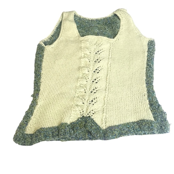 Handmade Knit Tank Top –  Sage Green Mixed Yarn – Sleeveless Boho Style - Picture 2 of 15